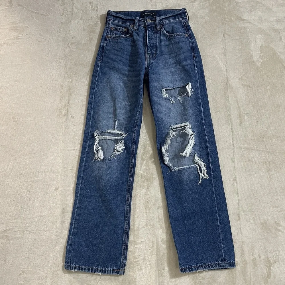 Aeropostale Jeans Womens Size 000 90s Baggy Blue Denim Medium Wash‎ Button Fly